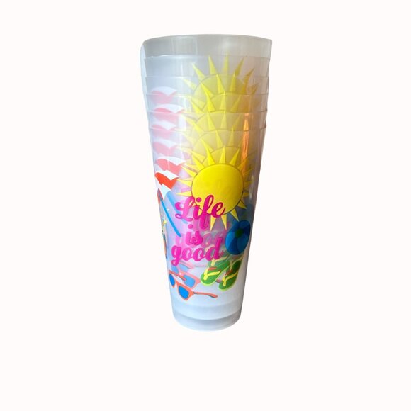 Summer Vibe Plastic Tumblers Set of 6 Life Is Good Drinkware Beach Colorful Cups - Picture 3 of 13
